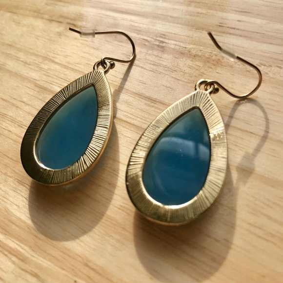 Blue & Gold Teardrop Earrings - Picture 4 of 9